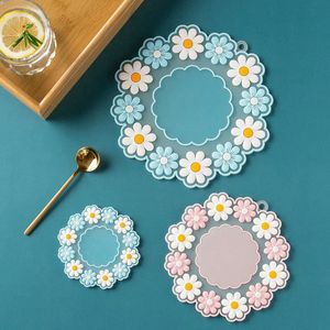 Daisy Flower Coaster Mats Blue Pink Non-Slip PVC Siliconen Coasters voor tafelbescherming Bruiloft Decoratie