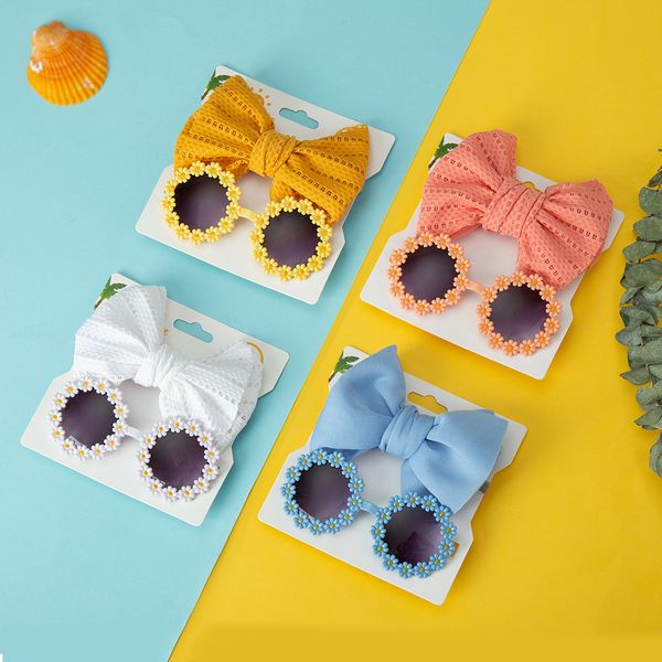 Lunettes de soleil à fleurs marguerite pour bébés filles, bandeau en Nylon pour bébés garçons et filles, lunettes mentales de bord de mer, accessoires pour enfants, couvre-chef