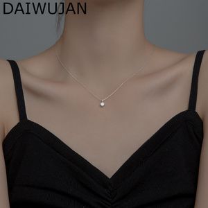 Daiwujan Koreaans 925 Sterling Zilver Kleine Single Diamond Necklace Delicate Crystal Sleutelbeen Ketting Kettingen voor Dames Sieraden Q0531