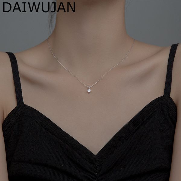 DAIWUJAN, collar de plata de ley 925 coreano pequeño con un solo diamante, collares de cadena de clavícula de cristal delicado para mujer, joyería Q0531