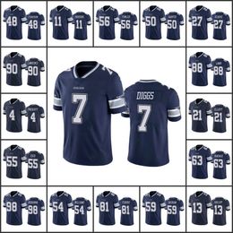 Dallas''Cowboys''Men #21 Ezekiel Elliott 11 Micah Parsons 88 CeeDee Lamb 13 Michael Gallup 4 Dak Prescott Dames Jeugd Marine Custom Vapor Limited Jersey