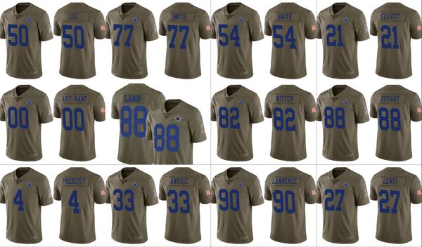 Dallas''Cowboys''Men 88 CeeDee Lamb 4 Dak Prescott 82 Jason Witten Mujeres personalizadas Saludo juvenil al servicio Olive Jersey