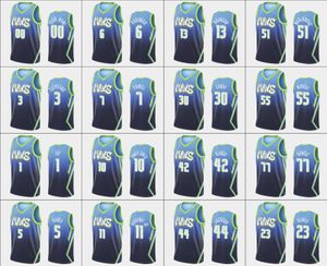 Dallas''Mavericks''hommes Luka Doncic Kristaps Porzingis Tim Hardaway Jr. Dwight Powell bleu maillot personnalisé