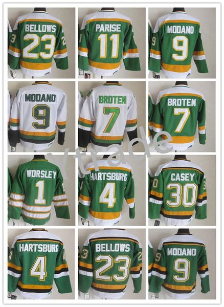 Vintage CCM Hockey Mike Modano Jersey 4 Craig Hartsburg 23 Brian Bellows 20 Dino Ciccarelli 7 Neal Broten 30 Jon Casey 11 Parise Roter Cousu