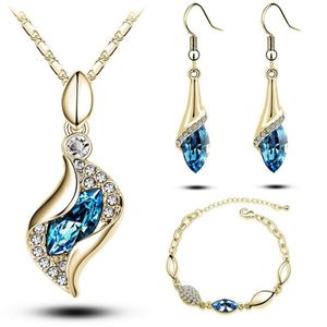 Dama Sales Moda Elegant Luxe Design Nieuwe Mode Gold Gevuld Kleurrijke Oostenrijkse Crystal Drop Sieraden Sets Dames Gift