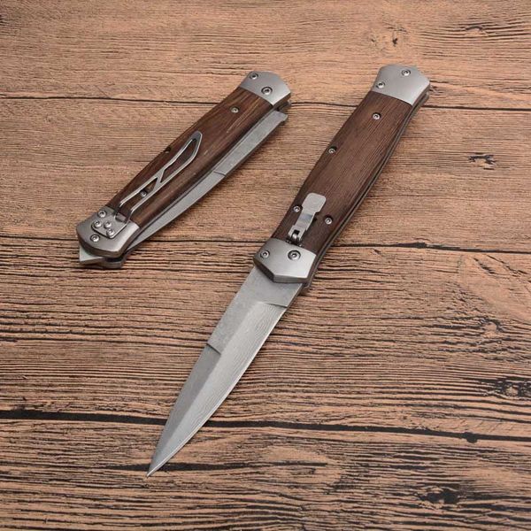 Damasco F125 Cuchillos de apertura rápida EDC Camping Senderismo Combate táctico Caza Cuchillo de hoja plegable