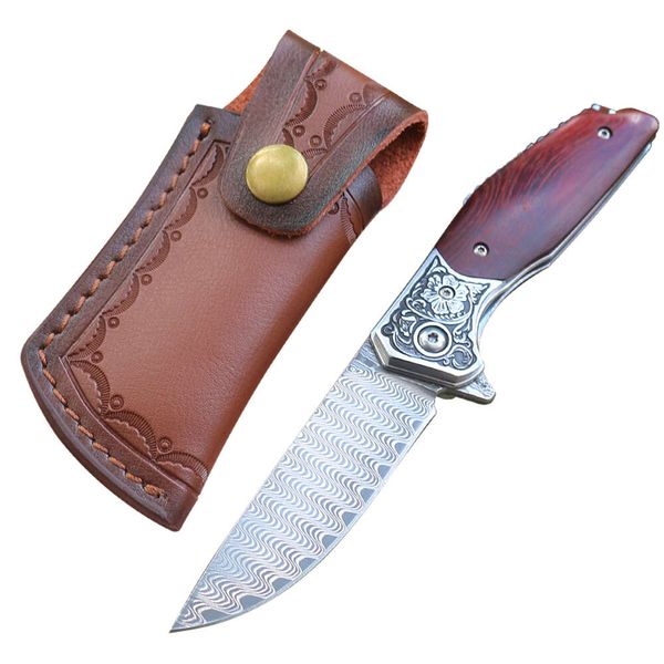 Tácticas de campamento al aire libre de Damasco Colección de autodefensa Policita de regalo Portable Cuchillo plegable Mango de madera