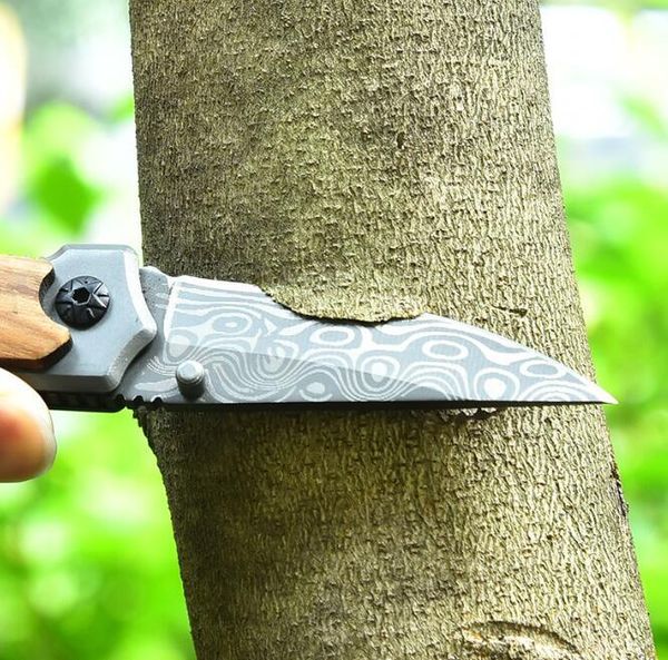 Cuchillo plegable con diseño de Damasco, multiusos, para acampar al aire libre, bolsillo, cuchillo de defensa personal, llavero de acero inoxidable, cuchillo plegable