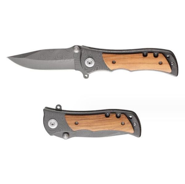 Couteau de chasse à motif damas, couteaux à lame pliante tranchants portables en acier inoxydable avec manche en bois, couteau de survie tactique de Camping en plein air