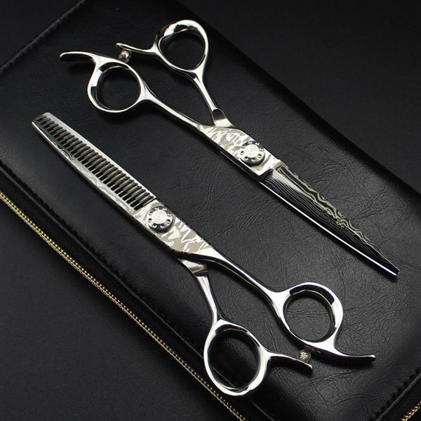 Tijeras de peluquería de acero de Damasco de 6 pulgadas, herramientas de corte de barbero makas, tijeras de adelgazamiento, tijeras de peluquería 2526