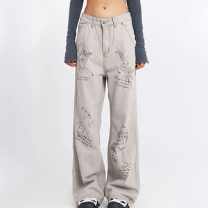 Dameis Graffiti Micro la Jeans Feminino Springsummer Street Design Long Pantals for Women Plus Size mode 240416