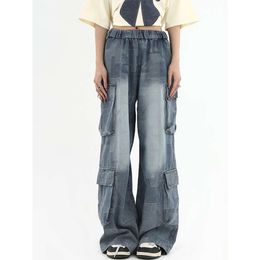 Damen Vintage Cargo coreano Y2k Baggy Mit Weitem Bein Haruku Jahre Streetwear Bergroe Jeans Hose Sommer