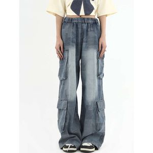 Baggy Vintage Cargo coréen Y2k pour femmes, avec vêtements Haruku, Streetwear, pantalon en jean d'été