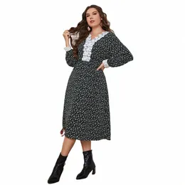 Dames Grote Maat Kleding Mode Bloemenprint Lente Herfst Chiff Kleding V-Hals Casual Lange Vestido Boho Ruche Jurk T4ZF #