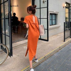 Damudi Koreaanse stijl plus size mode mode backless korte mouwen vrouwen 2023 zomer losslanke casual zwangerschapsjurken zwangere kleding