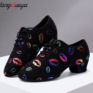 Dance Ballroom Woman 222 Sneakers Heel High Latin Black Red Close Toe Dancing Shoes For Women Lip Print 230411 622 270