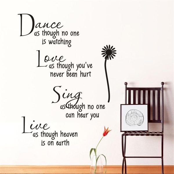 Danse amour chanter citations en direct Stickers muraux Pvc Stickers muraux décor à la maison chambre bricolage mur Art fleur affiche murale