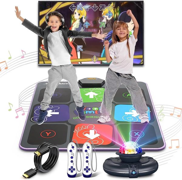 Tapis de Danse Jeu pour TV/PC Famille Sport Jeu Vidéo Anti-dérapant Musique Tapis de Fitness Sans Fil Double Contrôleur Pliant Tapis de Danse 240129