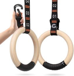 Dans Lint 28mm32mm Houten Gymnastiek Ringen Met Verstelbare Nummer Bandjes Pull Up Antislip Voor Crossfit Training 230608