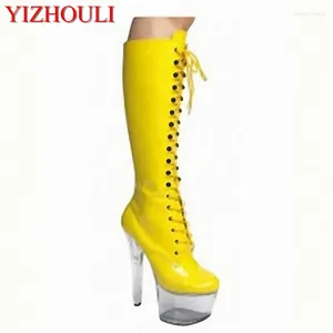 Dansschoenen 15 cm High Boots Transparant Crystal Bottom Sexy Women's Club Stage Show