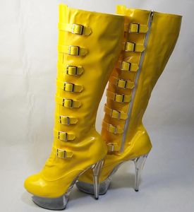 Chaussures de danse à talons hauts de 15cm, avec boucle de ceinture, décoration, fermeture éclair, bottes à tête ronde, modèle Sexy à la mode, scène de fête