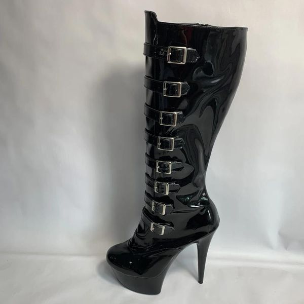 Chaussures de danse à talons Ultra hauts de 15cm, bottes hautes, Punk, fermeture éclair latérale, bout rond, 6 pouces, mode gladiateur gothique