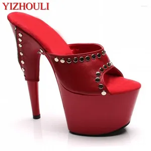 Dansschoenen 15 cm Zip-up Sexy Star 6in High Heel Summer Sandals Rivet Vamp Decoration Club Dancing