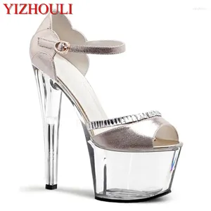 Chaussures de danse 17 cm Soussimes de cristal transparents SHOW EURSPORT SHOW GOLD Silver Glossy Stage