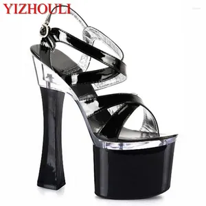 Chaussures de danse sandales à talons hauts de 18cm, modèle gladiateur en cristal de mariée Sexy avec lanière à la cheville, pôle danse noir/argent