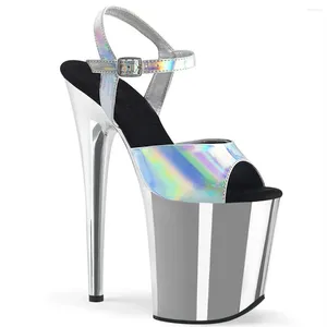 Chaussures de danse 20 cm Vamp Silver Silver 8 pouces Sandales STILetto électroposées / Pole Performance Fashion Stage