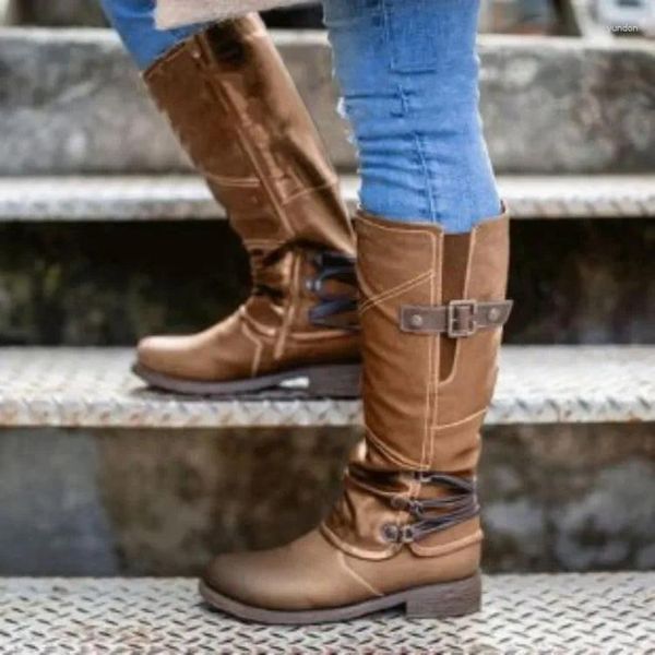 Chaussures de danse 2024 automne/hiver arrivée marche femmes bottes hautes boucle de ceinture grande taille chevalier bout rond à lacets