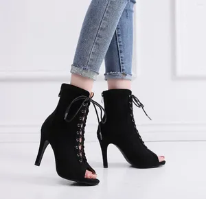 Chaussures de danse à talons hauts, bottes à fond souple noir, sandales pour femmes, Salsa latine, grande taille, 2024