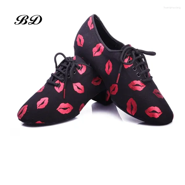 Chaussures de danse 2024 Red Lips Lolin Sneakers Femme Jazz Modern Shoe Girl non glissée Soft Sole talon 5 cmp BD T1-B Ballroom