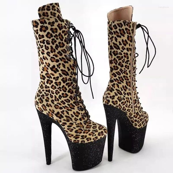 Zapatos de baile de 20CM/8 pulgadas con estampado de leopardo de gamuza, botas de plataforma de tacón alto para club nocturno, sexys y modernas, 030