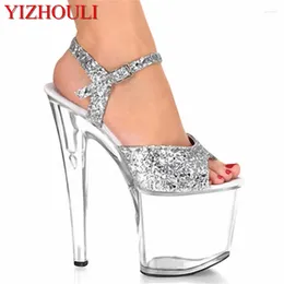 Chaussures de danse 20 cm plate-forme pantoufle en verre 8 pouces talons Sexy femmes mode danseuse paillettes Vamp fête