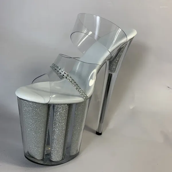 Zapatos de baile 20cm tacones de escenario sandalias de gladiador de tacón alto plateado zapatillas de cristal Sexy romano