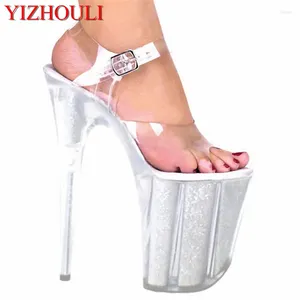 Chaussures de danse à talons Ultra hauts de 20cm, sandales en cristal de 8 pouces pour femmes, chaussures de danse en argent pour pôle de mariage, talon inhabituel