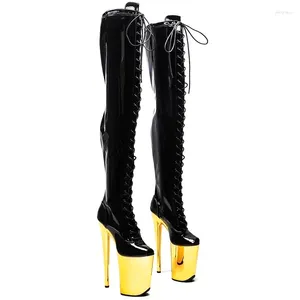 Chaussures de danse 23CM/9 pouces en PU, bottes au dessus du genou pour femmes, modernes et Sexy, pôle de discothèque, plateforme à talons hauts, 142