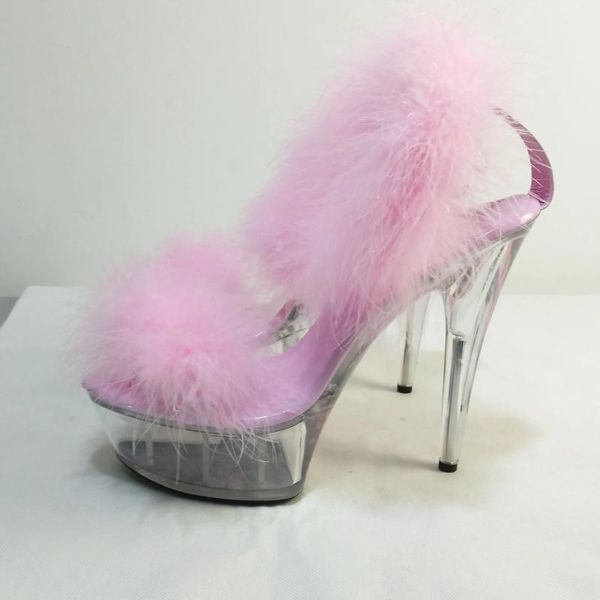 Chaussures de danse 6 pouces, grande taille, lanière de cheville en cristal de 15CM, plates-formes Sexy à talons Super hauts, pôle plume blanche, noël