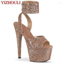 Chaussures de danse 7 pouces, sandales Sexy en tissu pailleté, talons de 17 Cm pour les fêtes sur scène, discothèque, exercices de pôle danse