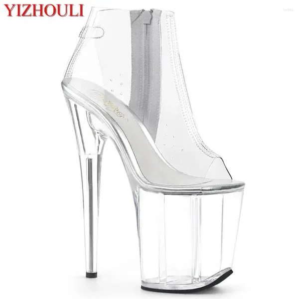Chaussures de danse 8 pouces Crystal Open Toe Boots Pu Transparent Upper Modèles Utilisez des talons de stiletto de 20 cm pour les fêtes Sexy Pole Dancing