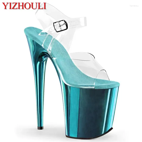 Chaussures de danse 8 pouces talons bleu placage plate-forme imperméable 20 cm stiletto sandales sexy modèle pole danse