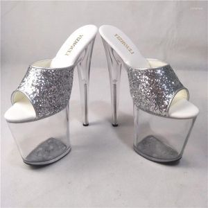 Chaussures de danse d'été à talons hauts pour femmes, 8 pouces, Sexy, cristal, paillettes de 20cm, modèle Transparent à fond épais