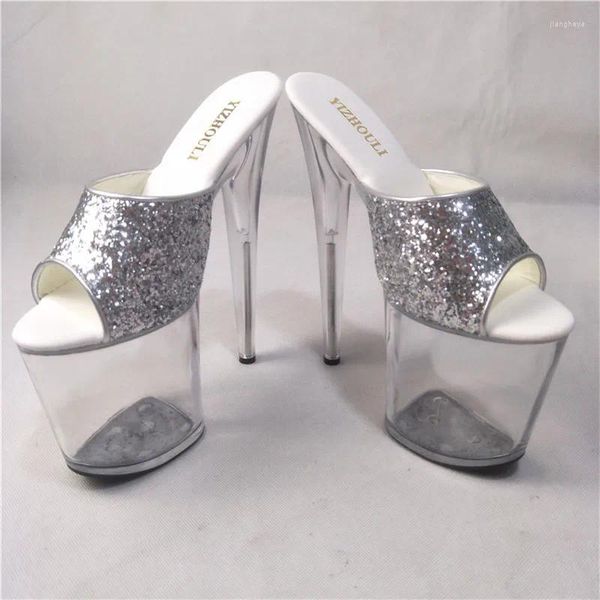 Zapatos de baile de 8 pulgadas para mujer, tacón alto, cristal Sexy, 20cm, bailarina con lentejuelas, modelo de fondo grueso transparente