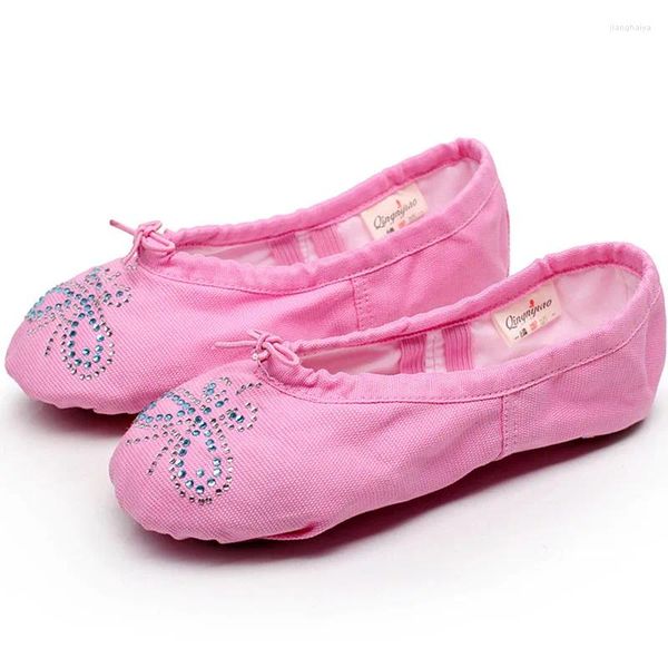 Zapatos de baile Adultos Soft Ballet Girls Canvas Yoga Practice With Butterfly Rhinestone Dancing Zapato