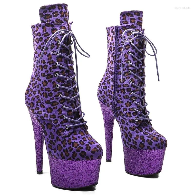 Dance Shoes Auman Ale 17CM/7inches Leopard Upper Sexy Exotic High Heel Platform Party Women Ankle Boots Pole 202