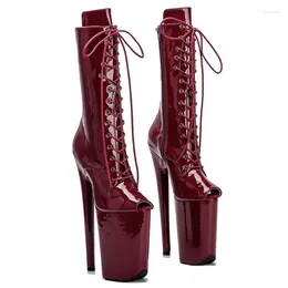 Chaussures de danse Auman Ale 23cm / 9Inches en cuir breveté Upper mode sexy exotique hauteur plate-forme fête des femmes bottes Pole 024