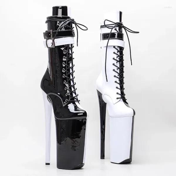 Auman Ale – chaussures de danse noires et blanches, 26CM/10 pouces, en PU breveté, Sexy, exotique, à talons hauts, plateforme, bottes de fête