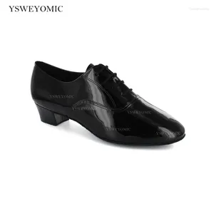 Chaussures de danse Men de bal de bal dansant noire en cuir breveté brillant moderne moderne pour homme 1 pouce 1,5 pouce