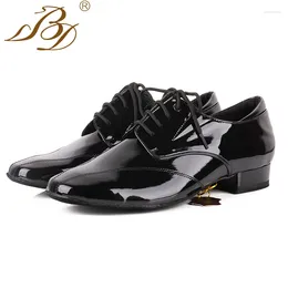 Chaussures de danse bd pour hommes 321 salle de bal salsa noire en cuir authentique en cuir carré plat talon doux sole